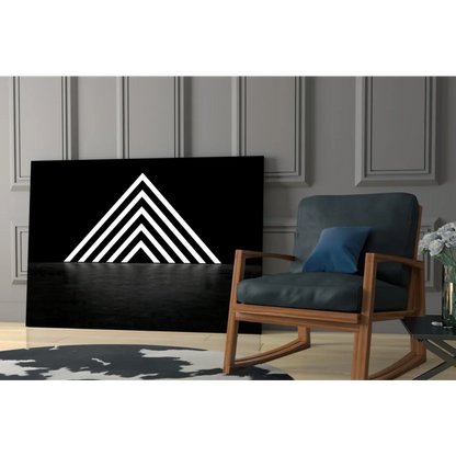 Bold white geometric triangle on black canvas wall art