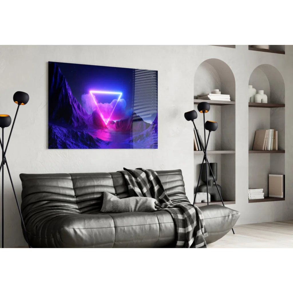 Neon Triangle Mountain Glass Wall Art Glowing Canvas Print | Contemporary Home Wall Art | vintageantiquesgifts.com