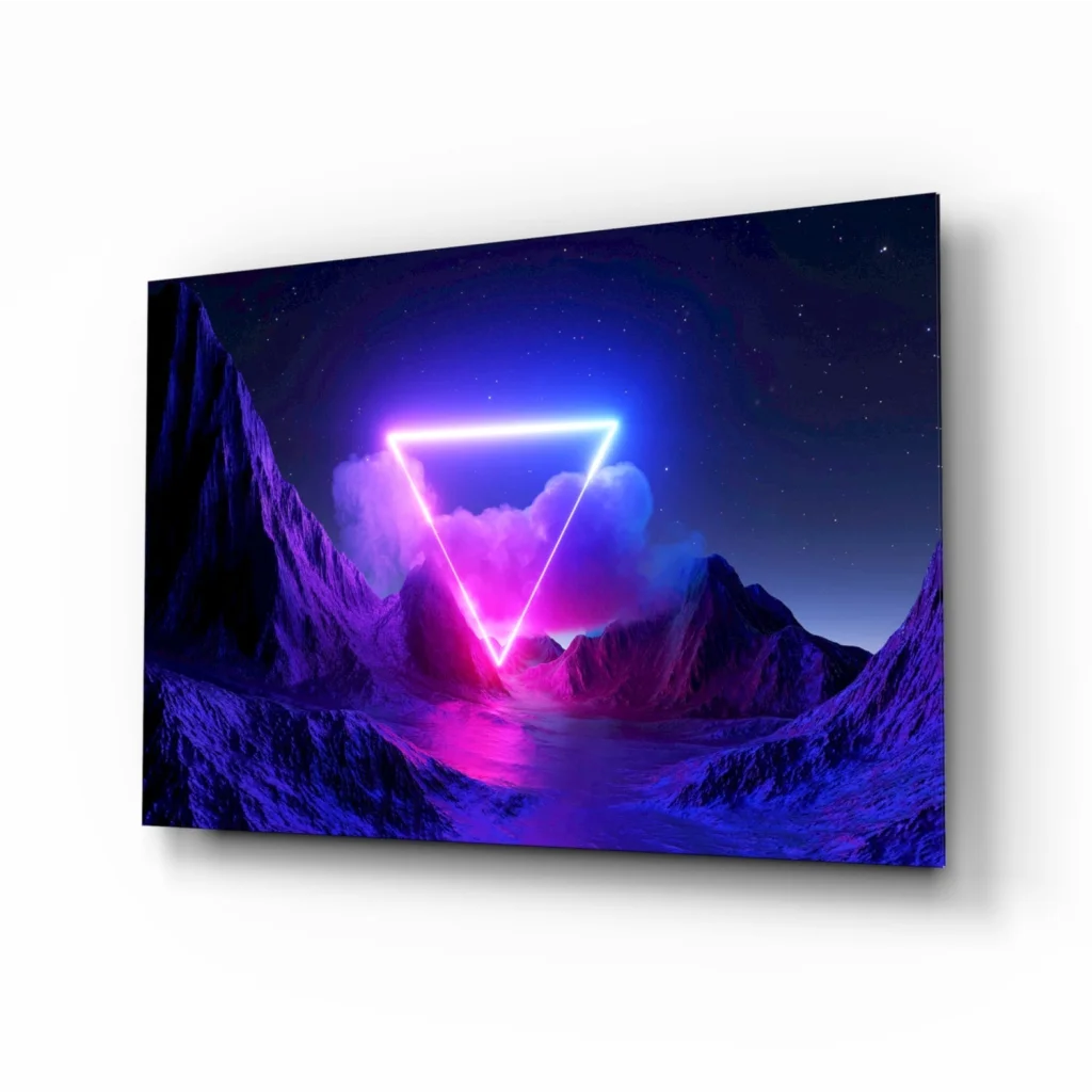 Neon Triangle Mountain Glass Wall Art Glowing Canvas Print | Insigneart USA | vintageantiquesgifts.com