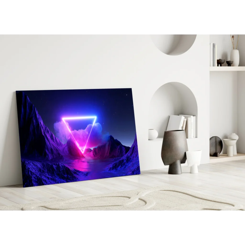 Neon Triangle Mountain Glass Wall Art Glowing Canvas Print | Modern Wall Art Decor | vintageantiquesgifts.com