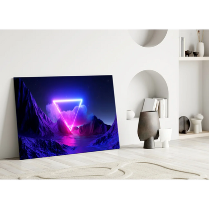 Neon Triangle Mountain Glass Wall Art Glowing Canvas Print | Modern Wall Art Decor | vintageantiquesgifts.com