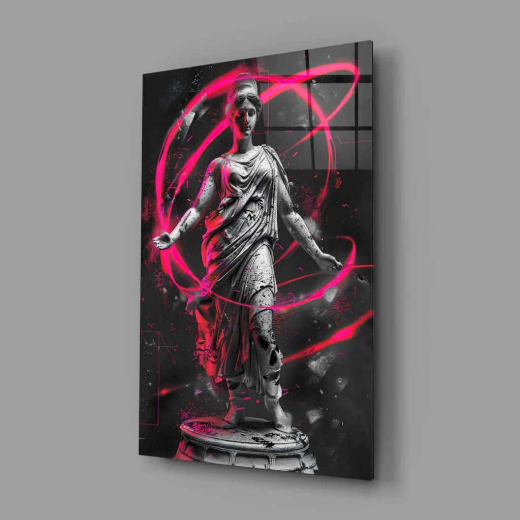 Neon pink classical statue on glass wall art canvas print