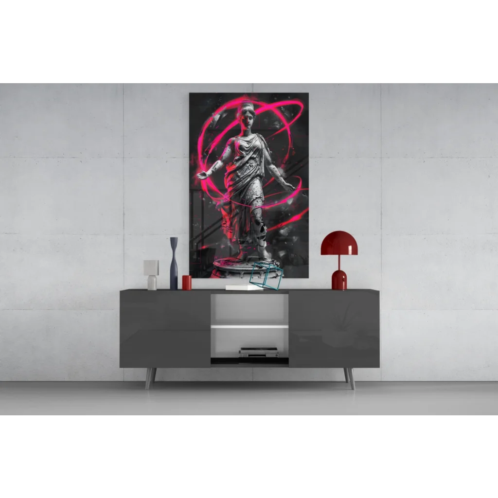 Neon pink classical statue glass wall art canvas print
