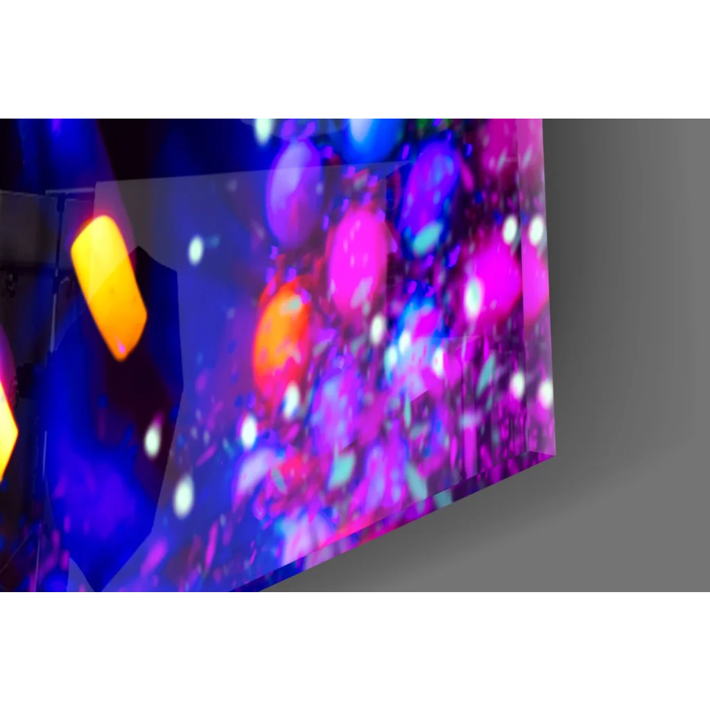 Vibrant Neon UV Glow Portrait glass wall art with glowing orbs