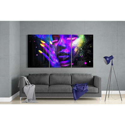 Neon Cosmic Portrait Triptych Canvas Wall Art with Glowing Effects | Modern Wall Art Decor | vintageantiquesgifts.com