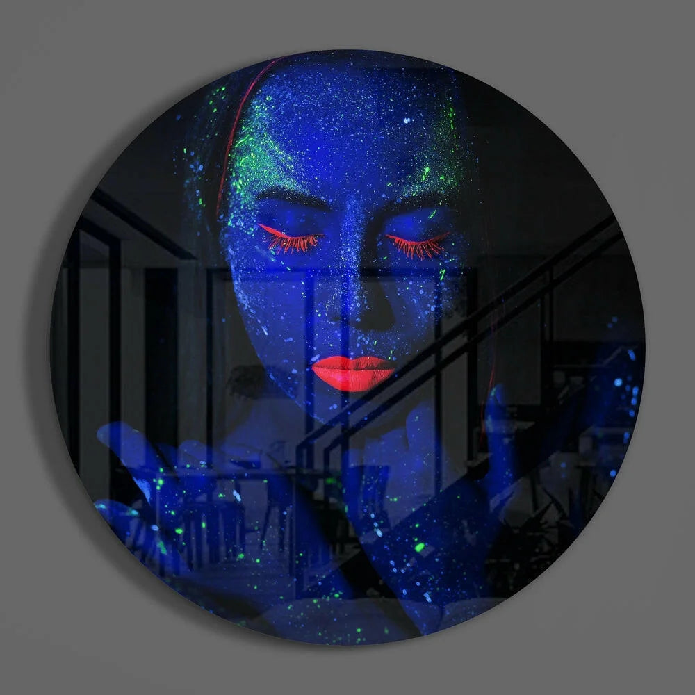 Glowing Neon Face Tempered Glass Art | Modern Wall Art Decor | vintageantiquesgifts.com