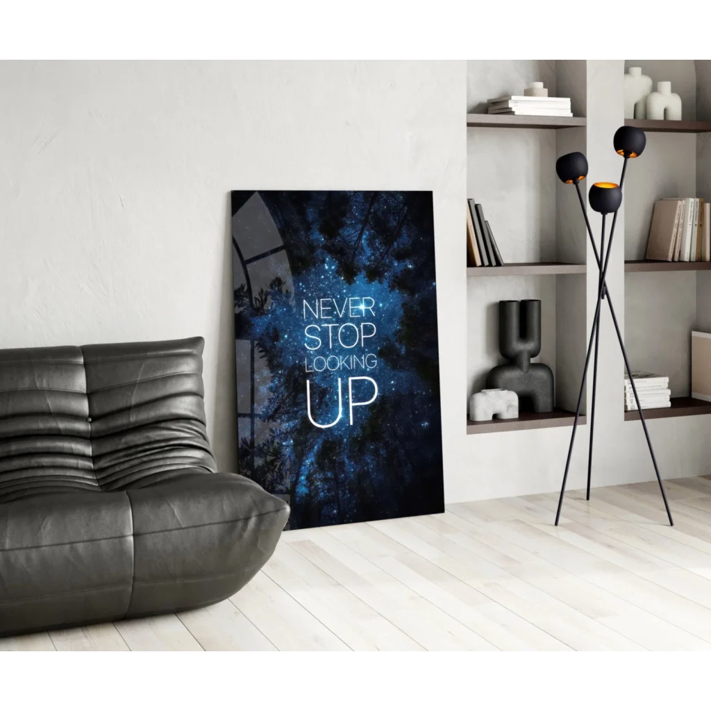 Never Stop Looking Up starry sky wall art canvas print on minimalist wall
