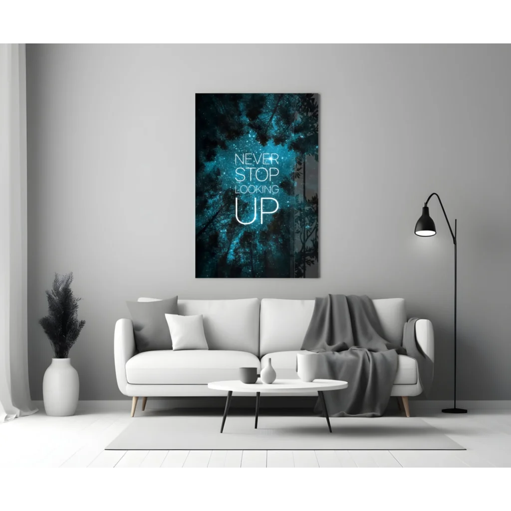 Cosmic Forest Glass Wall Art With Motivational Glow Text | Modern Wall Art Decor | vintageantiquesgifts.com