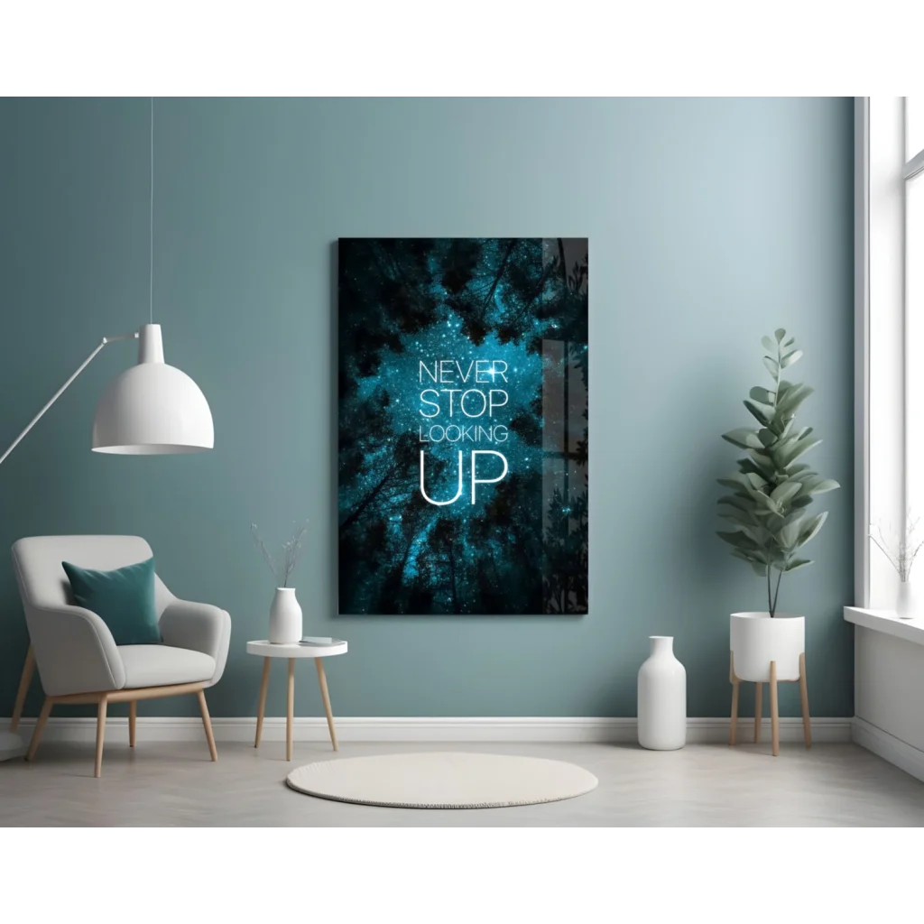 Cosmic Forest Glass Wall Art With Motivational Glow Text | Contemporary Home Wall Art | vintageantiquesgifts.com