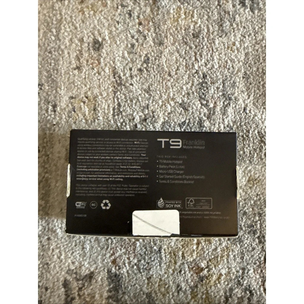 Franklin T9 Black LTE mobile WiFi hotspot with white text and sticker