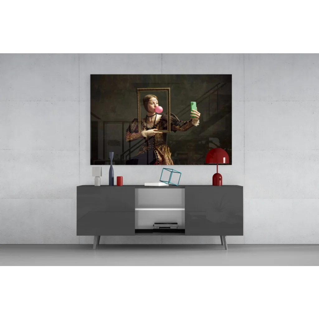 Renaissance Queen in bubblegum selfie pop art canvas wall art