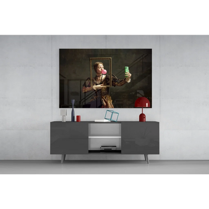 Renaissance Queen in bubblegum selfie pop art canvas wall art