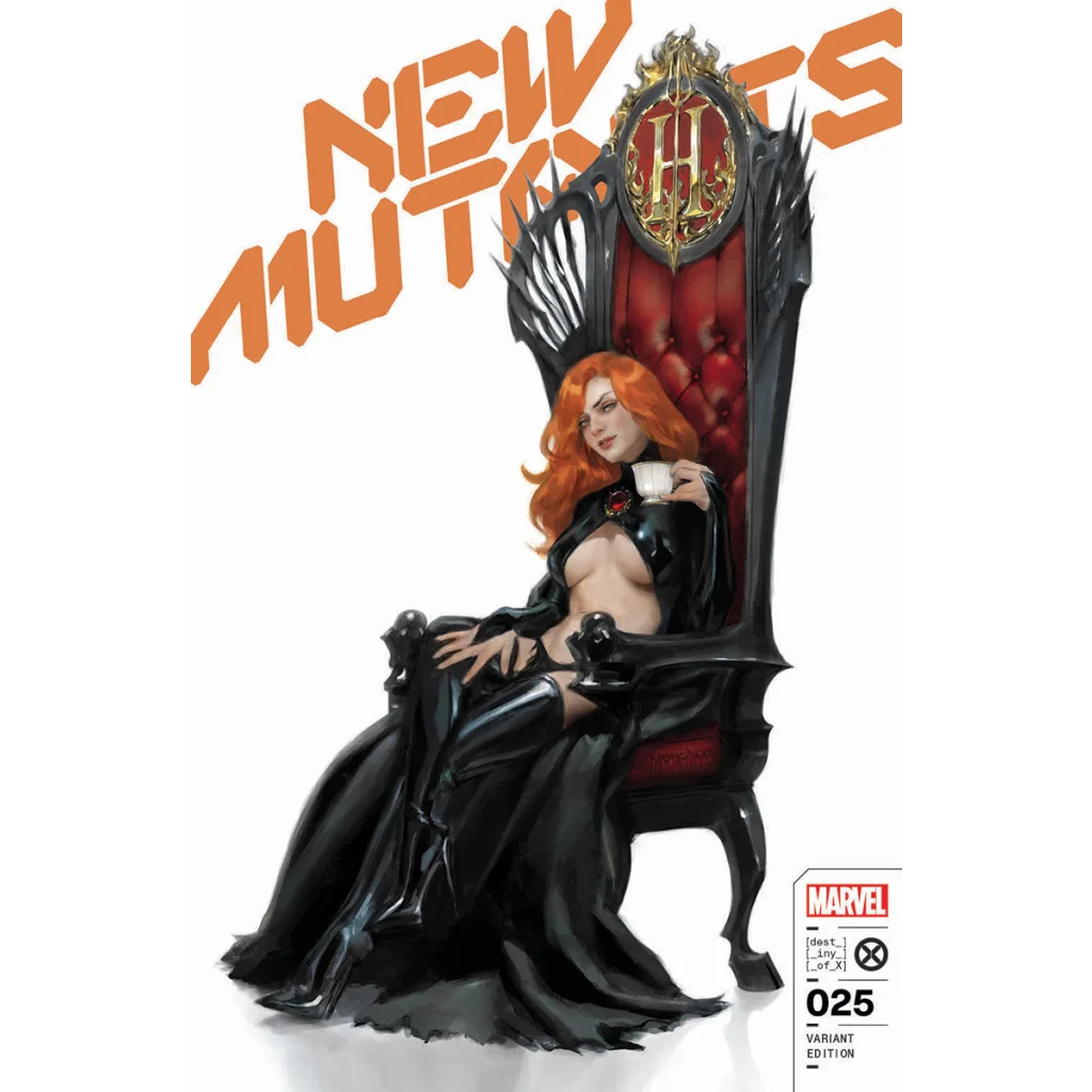Comic book cover with red-haired woman on throne from New Mutants 25 Vita Ayala Rod Reis Miguel Mercado Exclusive