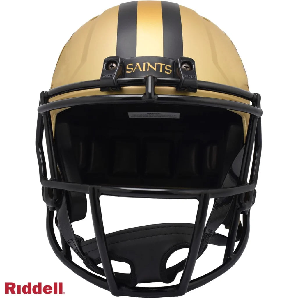 New Orleans Saints gold matte replica football helmet with Riddell brand