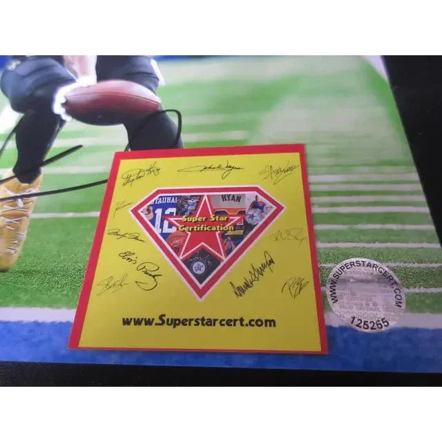Yellow certificate of authenticity with signatures for New Orleans Saints signed 8x10 photo