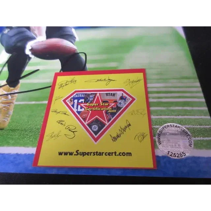Yellow certificate of authenticity with signatures for New Orleans Saints signed 8x10 photo