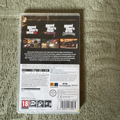 Back of sealed Grand Theft Auto III Nintendo Switch PAL case