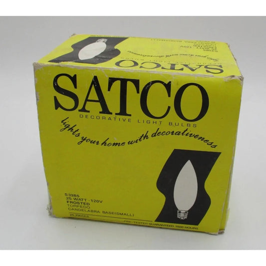 Satco 25W frosted torpedo candelabra yellow box, 25 count S3285