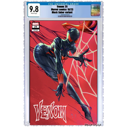 Graded Comic Book featuring Black and Red Spider Woman on red background