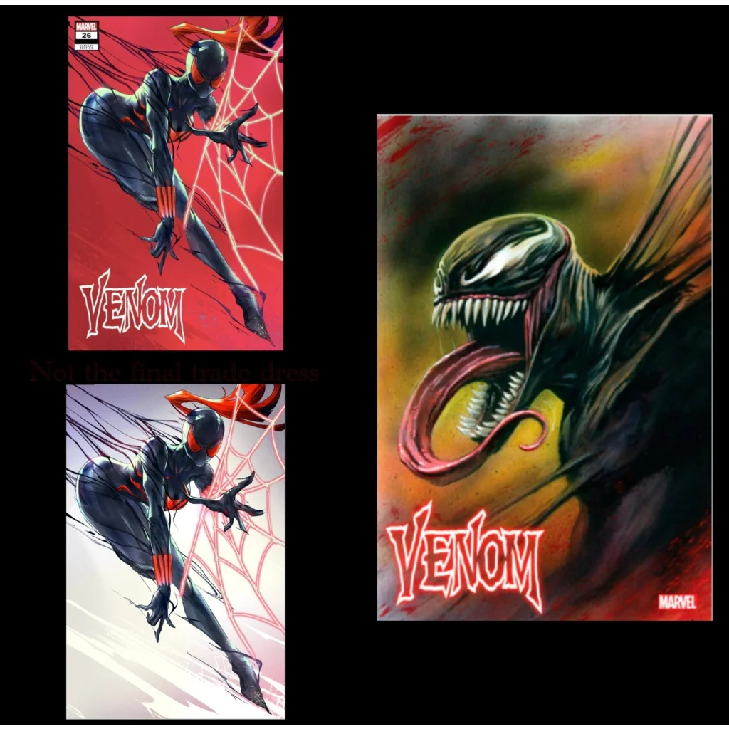 Three comic book covers featuring Venom for the NEW VISION OF TOXIN graded Spider Woman comic
