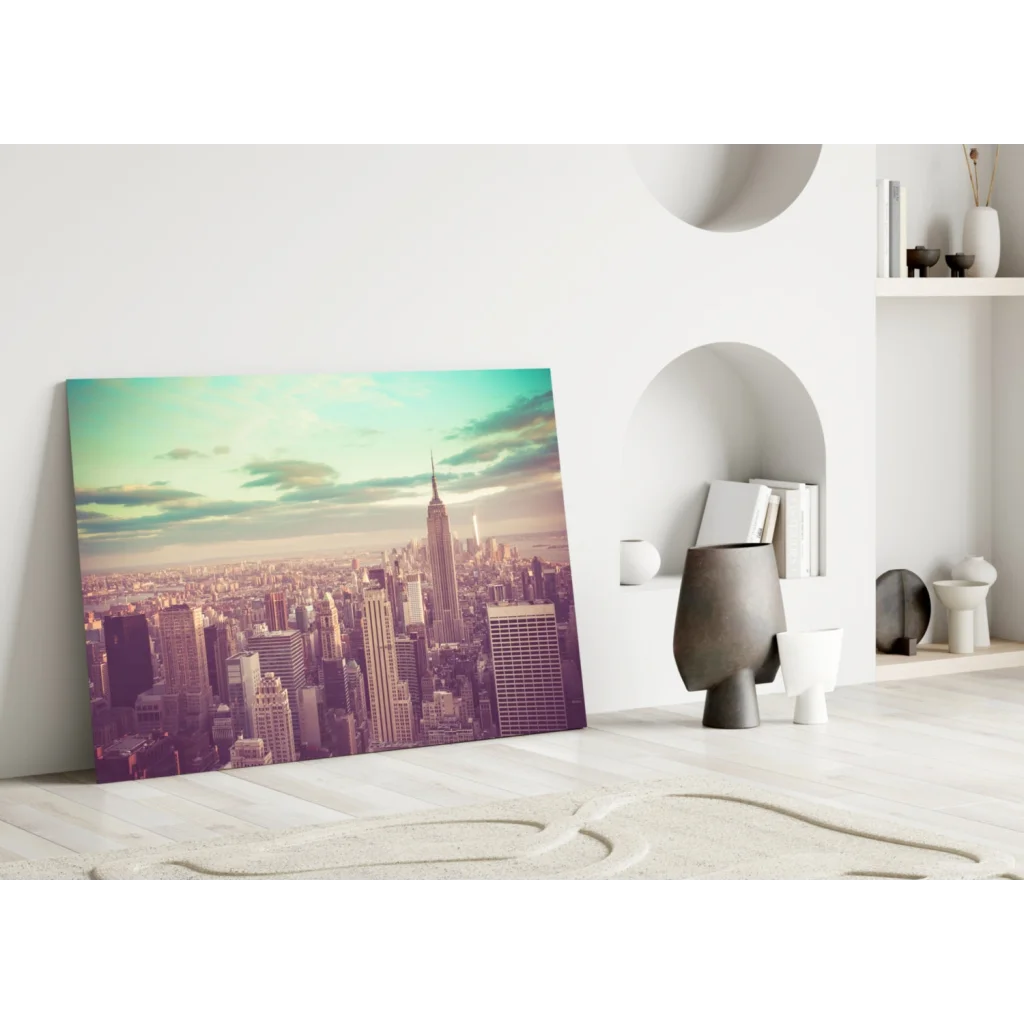 Empire State Building Glass Wall Art in Vintage Pastels | Modern Wall Art Decor | vintageantiquesgifts.com