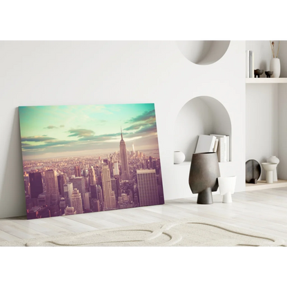 Empire State Building Glass Wall Art in Vintage Pastels | Modern Wall Art Decor | vintageantiquesgifts.com