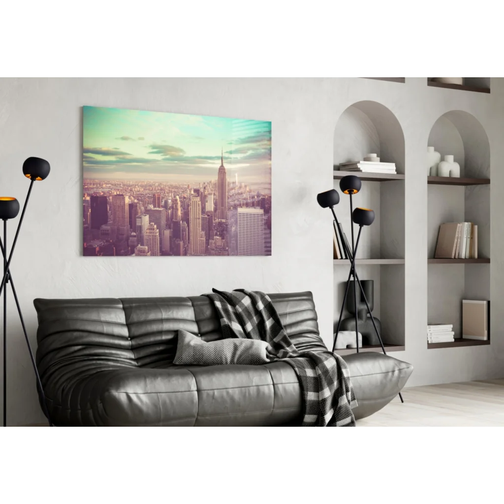 Empire State Building Glass Wall Art in Vintage Pastels | Contemporary Home Wall Art | vintageantiquesgifts.com
