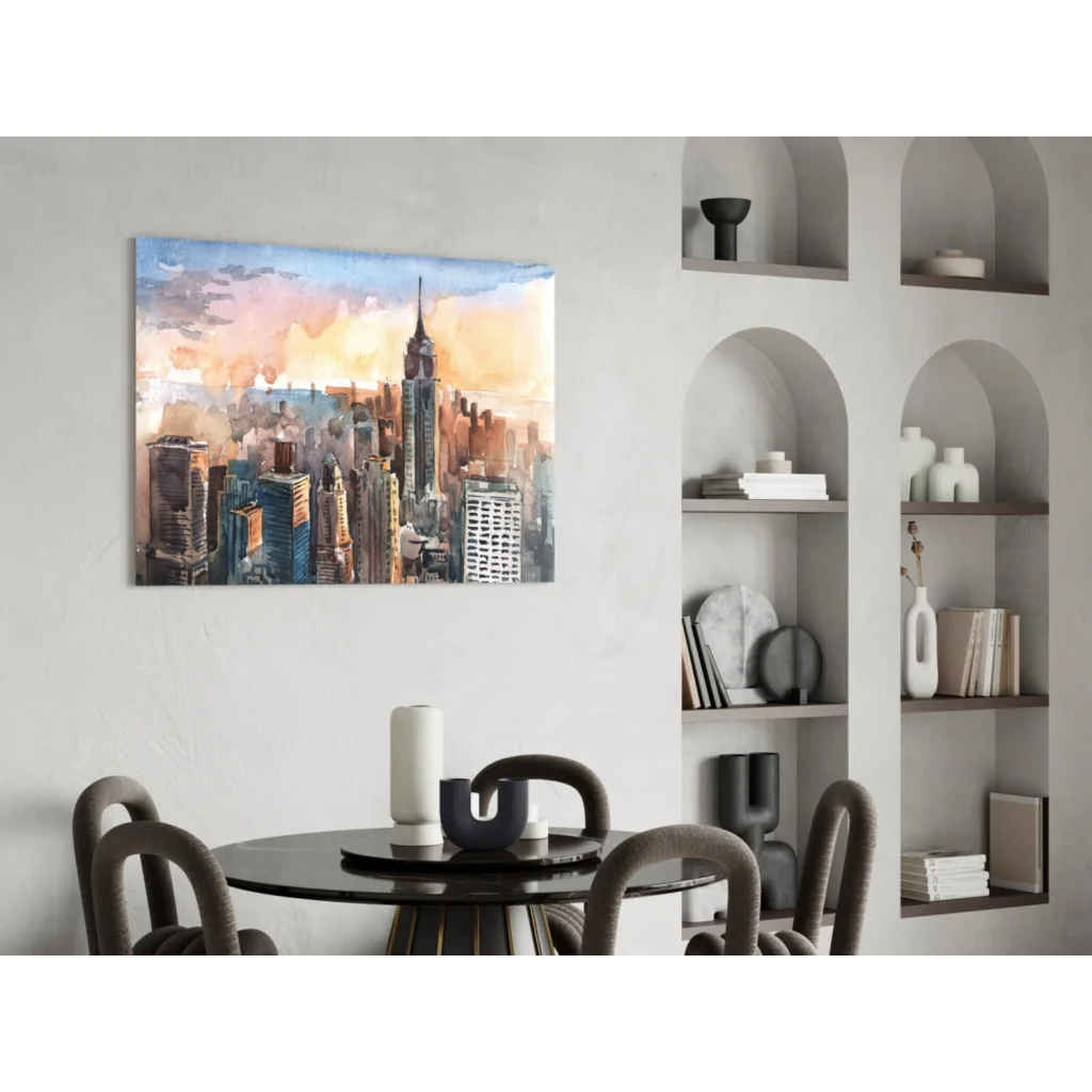 Sunset empire state building watercolor wall art canvas