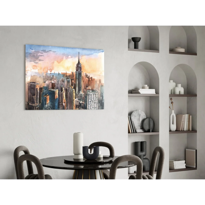 Sunset empire state building watercolor wall art canvas