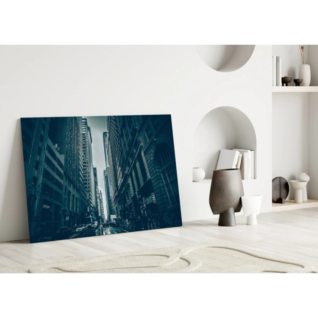Teal city streets moody urban wall art canvas print
