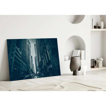 Teal city streets moody urban wall art canvas print