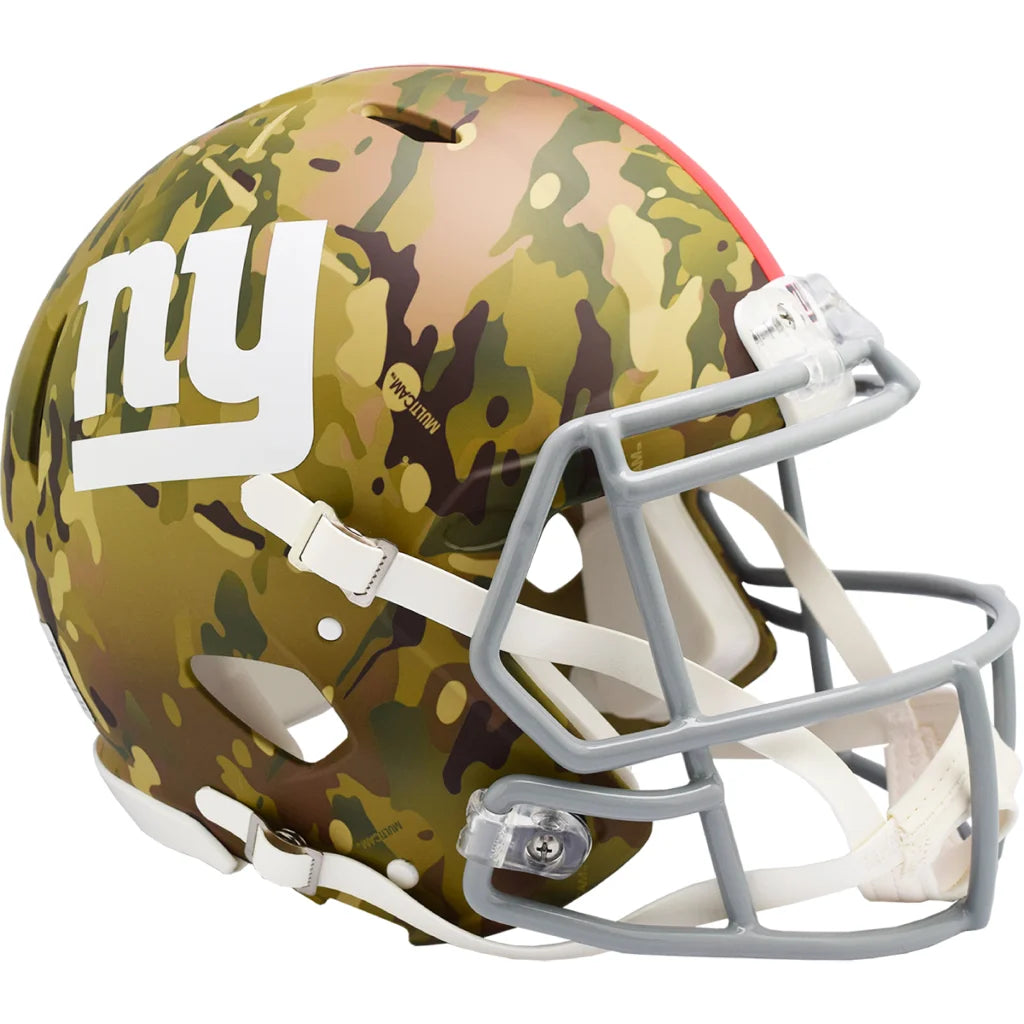 Sleek New York Giants camo helmet with metallic accents