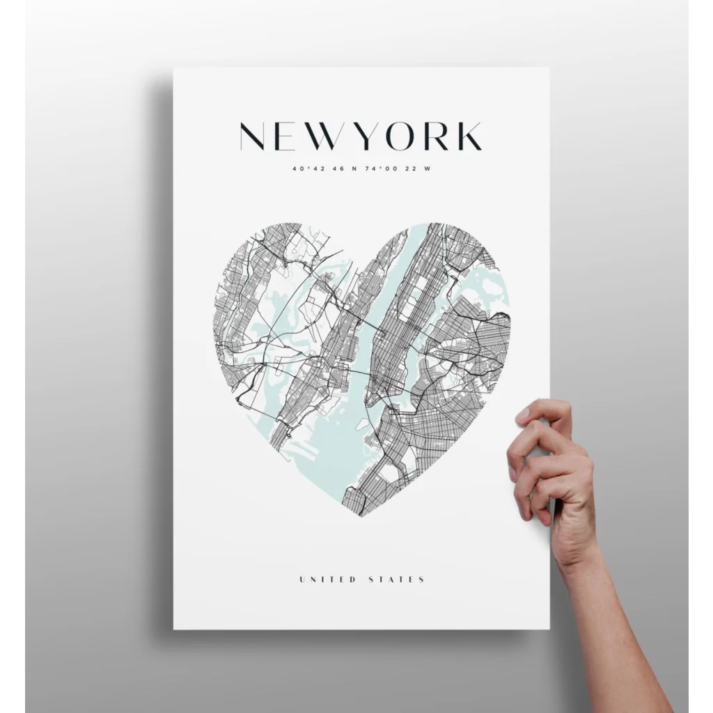 Heart Shaped New York Map Insigne Aluminum Print | Insigneart USA | vintageantiquesgifts.com