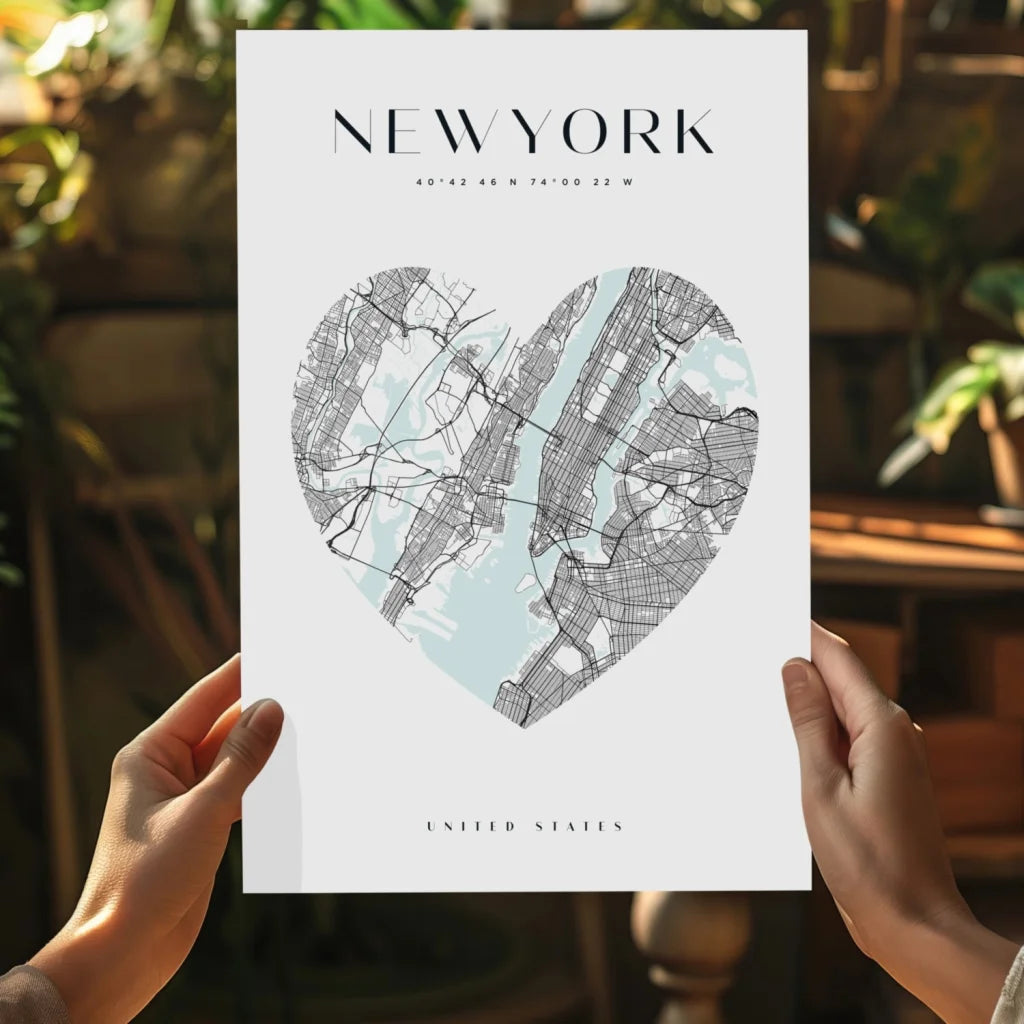 Heart-shaped New York map insigne aluminum print