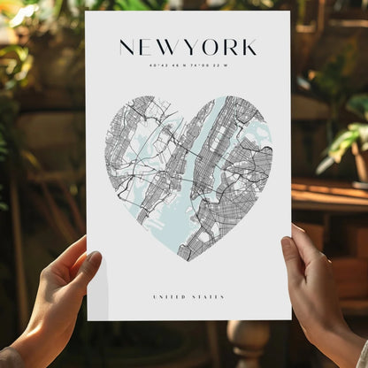 Heart-shaped New York map insigne aluminum print