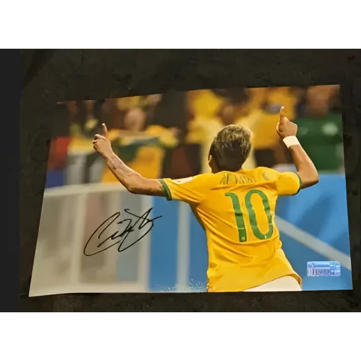Autographed Neymar Da Silva Brazil jersey photo in rare signed autographed collectible