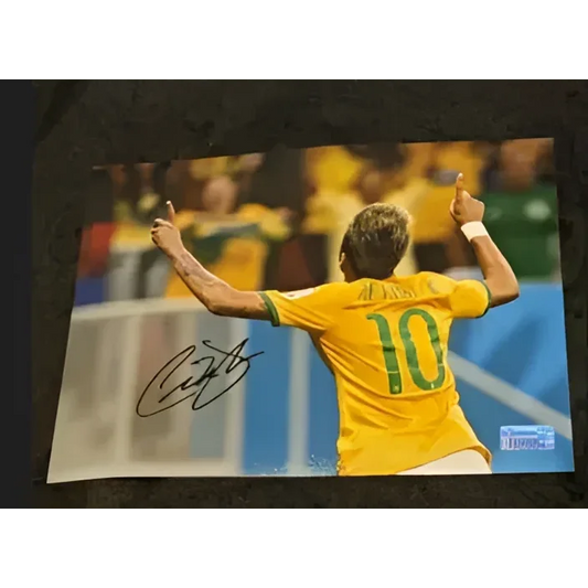 Autographed Neymar Da Silva Brazil jersey photo in rare signed autographed collectible