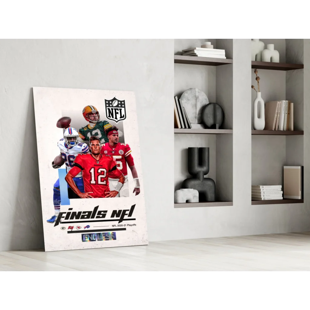 NFL finals glass wall art poster with four players in uniforms