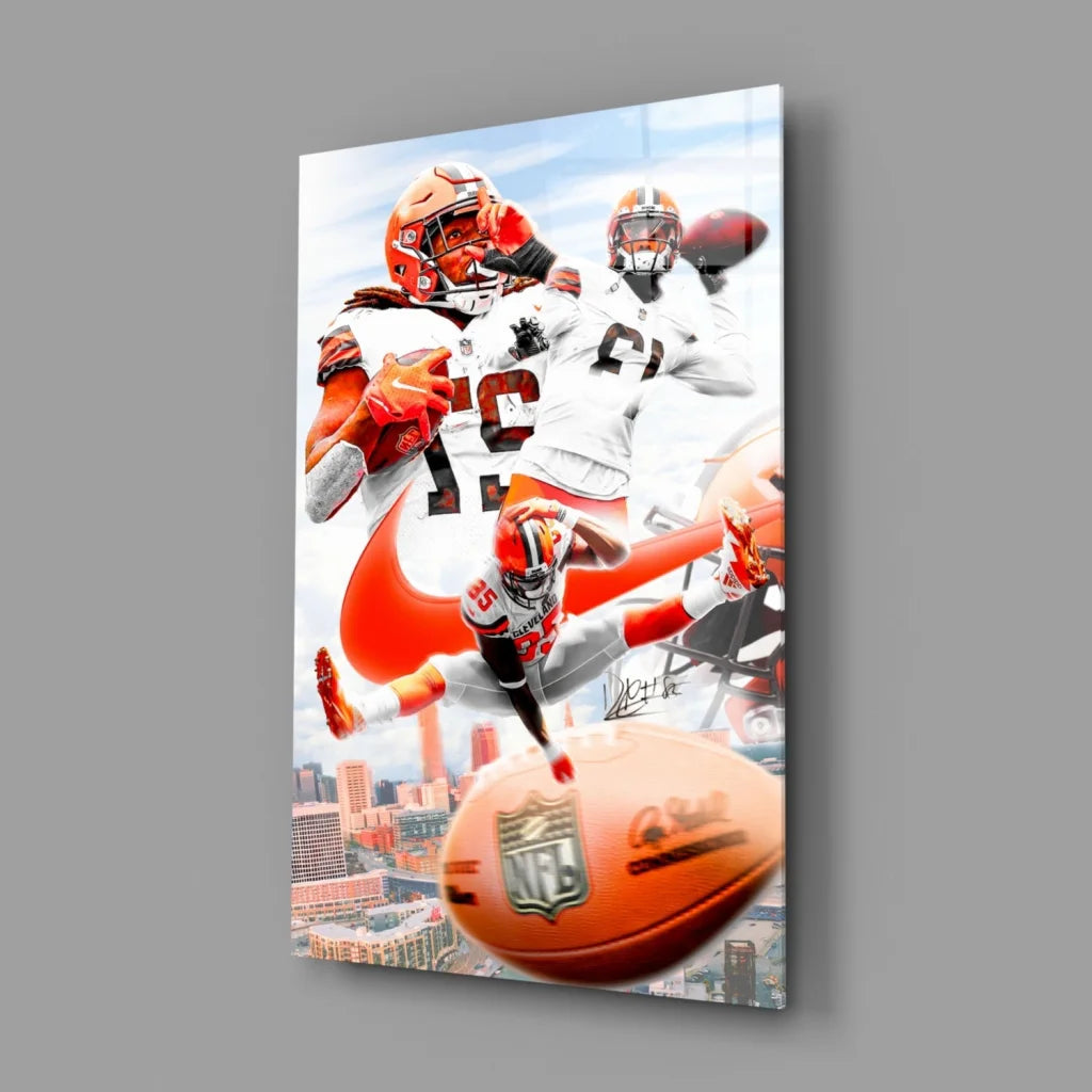 NFL Football Canvas Wall Art with Action Players and Cityscape