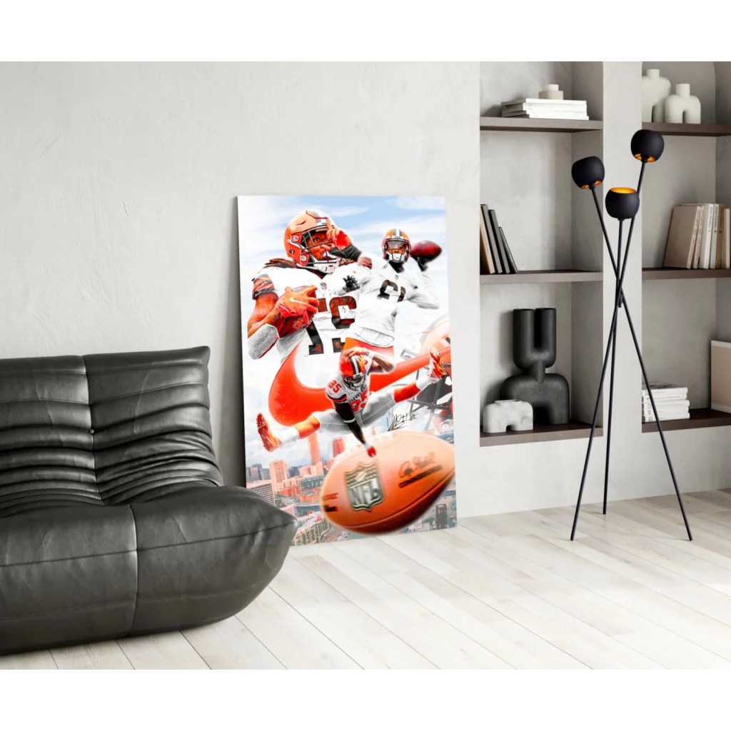 NFL Football Canvas Wall Art: Orange White Players Action 18x24