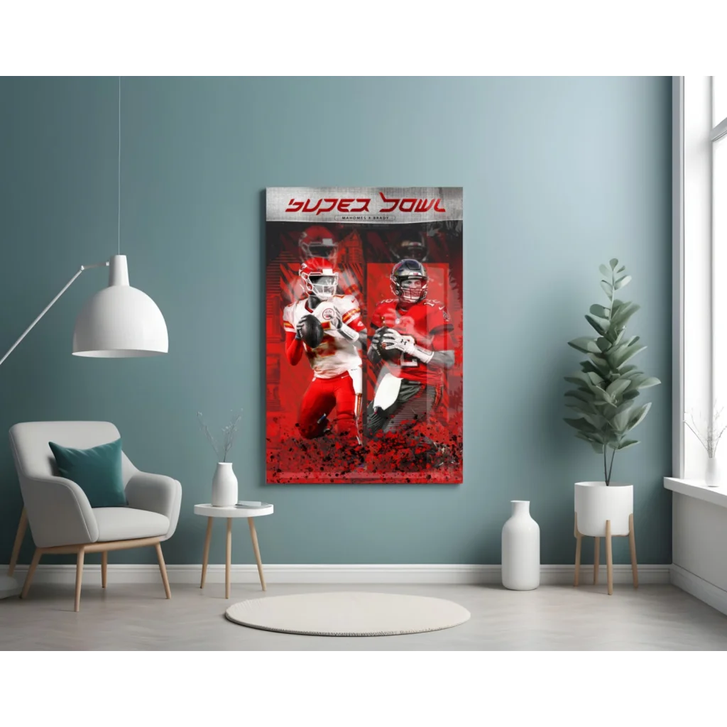 Super Bowl Glass Wall Art Featuring Epic Football Action Players | Contemporary Home Wall Art | vintageantiquesgifts.com