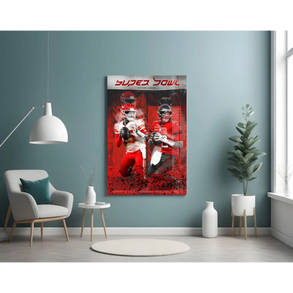 Super Bowl Glass Wall Art Featuring Epic Football Action Players | Contemporary Home Wall Art | vintageantiquesgifts.com