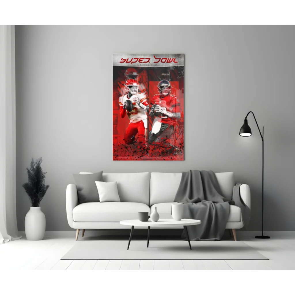 Super Bowl Glass Wall Art Featuring Epic Football Action Players | Modern Wall Art Decor | vintageantiquesgifts.com