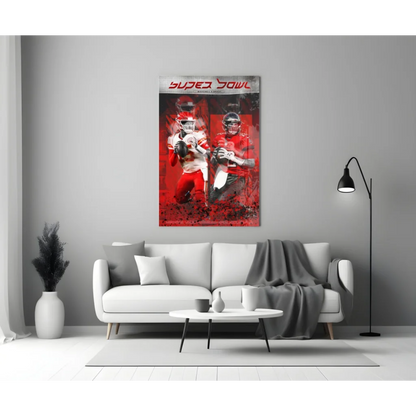 Super Bowl Glass Wall Art Featuring Epic Football Action Players | Modern Wall Art Decor | vintageantiquesgifts.com