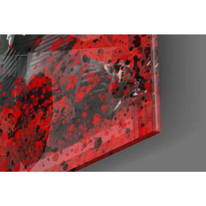 Vibrant red black abstract splatter on Super Bowl glass wall art
