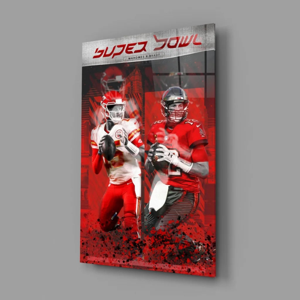 Super Bowl Glass Wall Art Featuring Epic Football Action Players | Glass Wall Art Print | vintageantiquesgifts.com