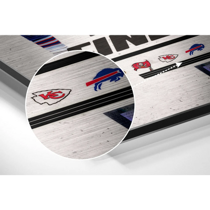 Silver-framed NFL team logo brushed aluminium dibond wall art