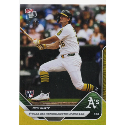 Nick Kurtz 2015 Topps baseball card, white green uniform with bat
