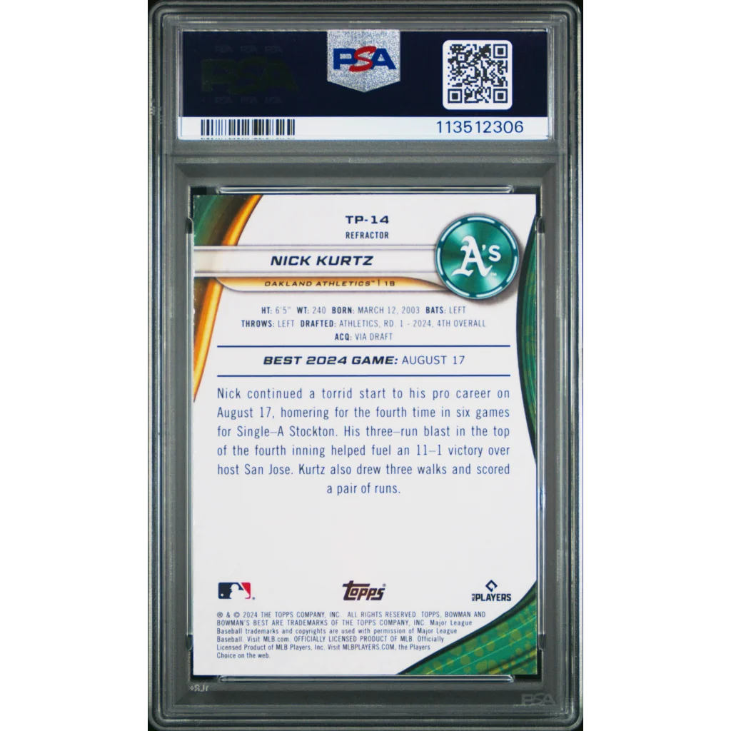 Nick Kurtz PSA 10 Gem Mint 2024 Topps Refractor Rookie Card Athletics