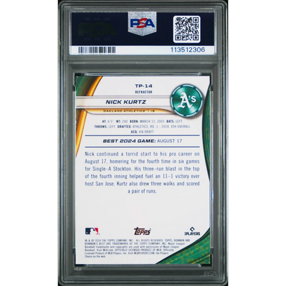 Nick Kurtz PSA 10 Gem Mint 2024 Topps Refractor Rookie Card Athletics
